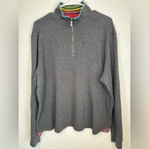 Robert Graham Rainbow Collar Gray 1/4 Zip Sweater XL